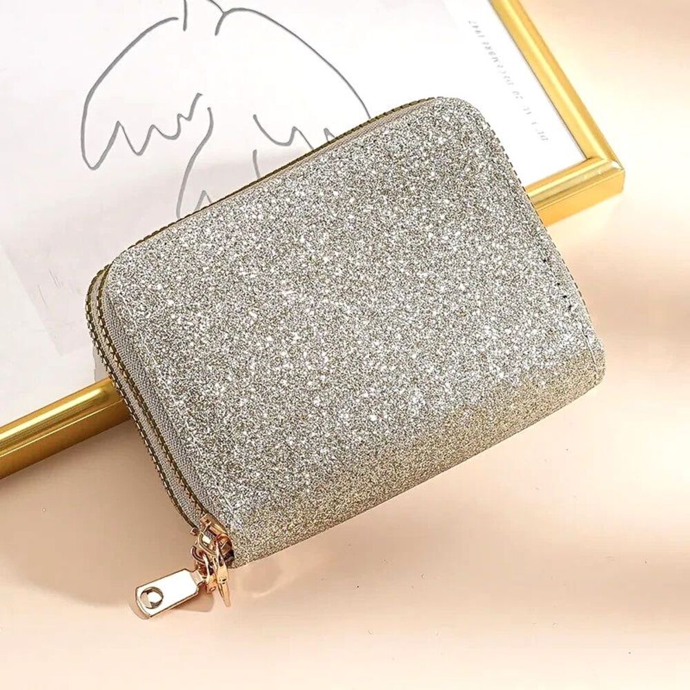 Silver Gold Glitter Wallet Double Zipper Accordion Card Holder Coin Purse NEW - Picture 13 of 13